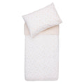 A baby bedding set featuring a white duvet cover and matching pillowcase with a delicate gold dot pattern, shown on a clean white background.