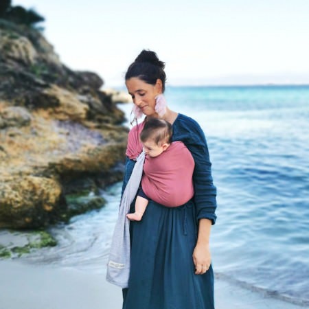 Little Wrap without a Knot Ring Sling - Grey/Pink Rose