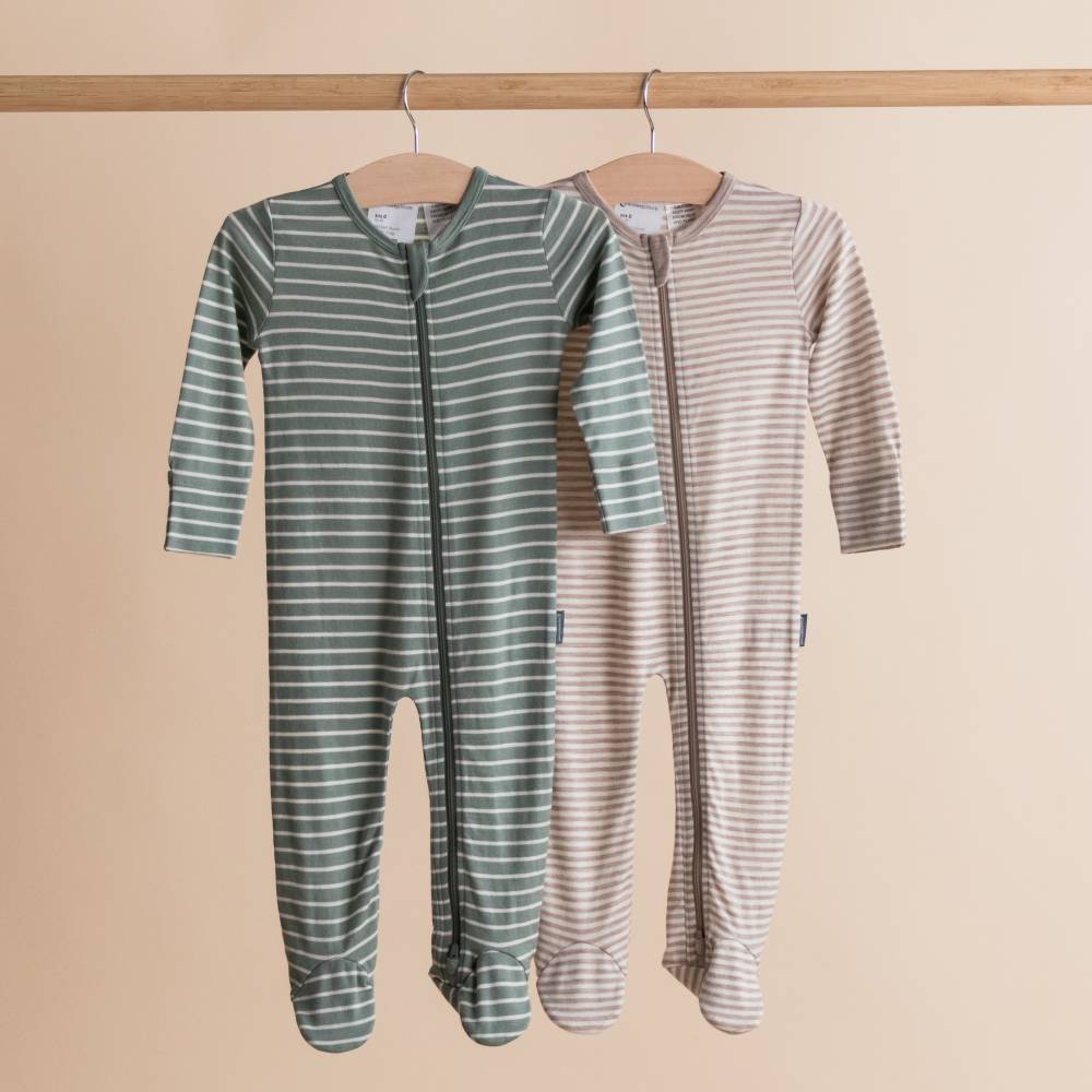 Merino Jersey Footed Zipsuit - Thyme Stripe