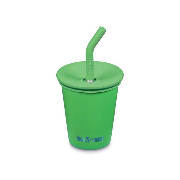 Kids Cup with Straw Lid - Vibrant Green on a white background. 