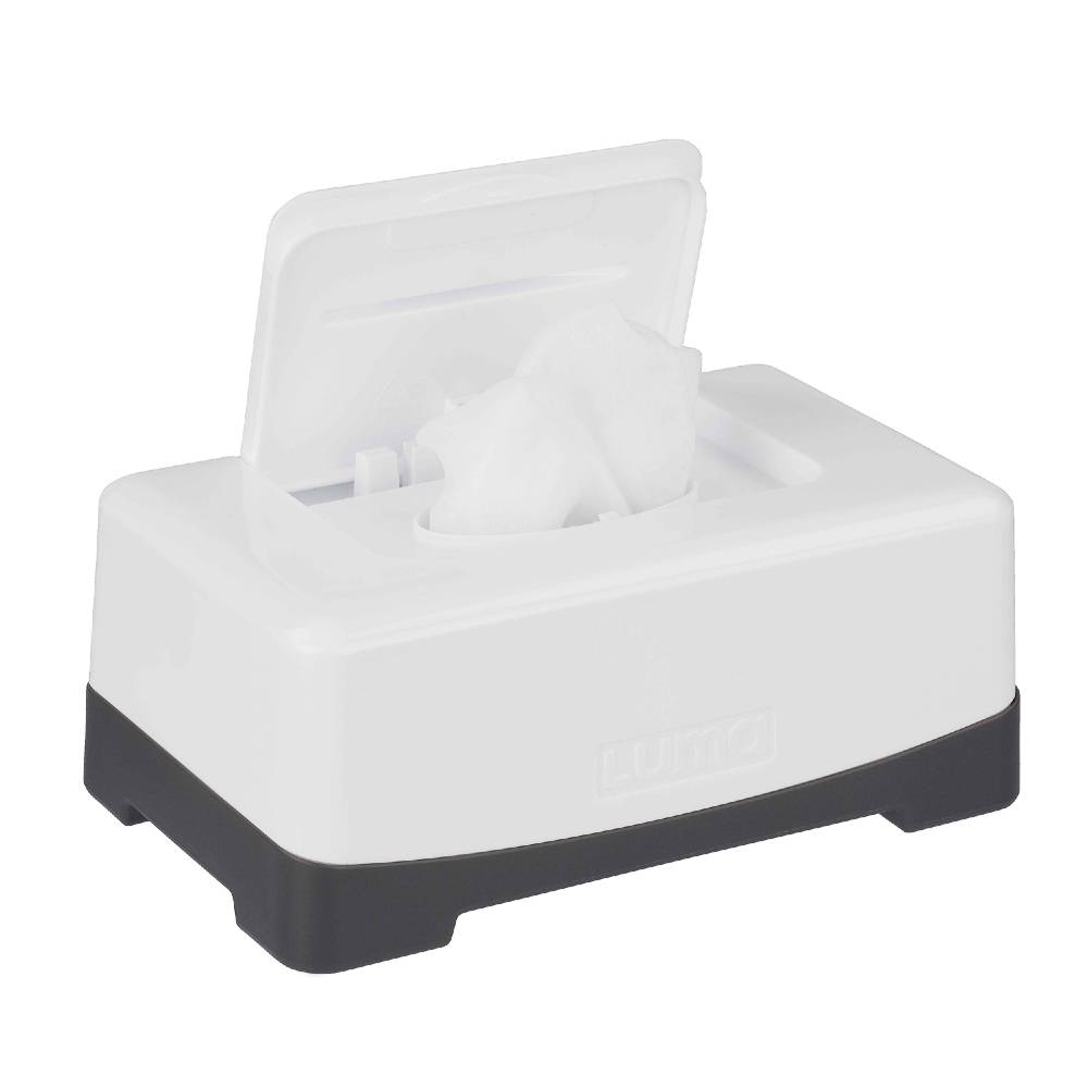 Snow White LUMA Wipes Box on a white background. One-hand opening, keeping baby wipes clean and moist.