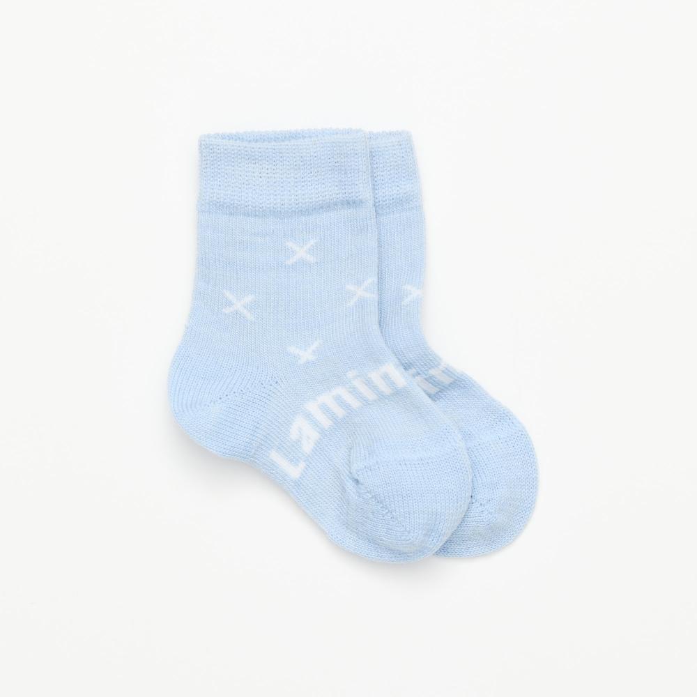 Blue crew socks on a white background
