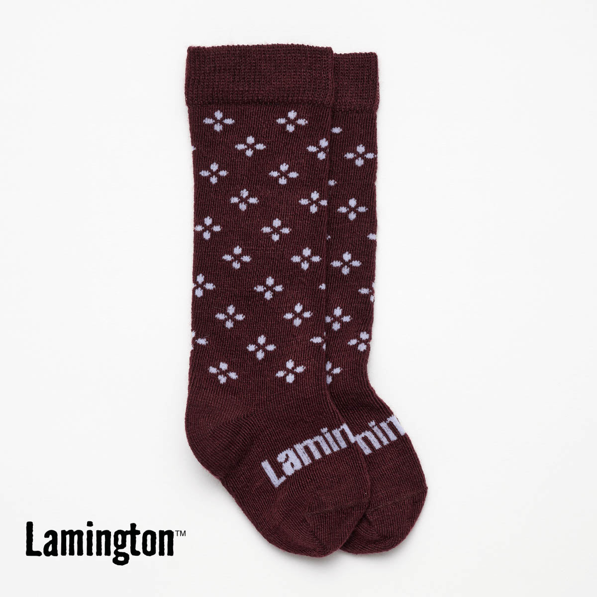 Maroon knee high socks on a white background