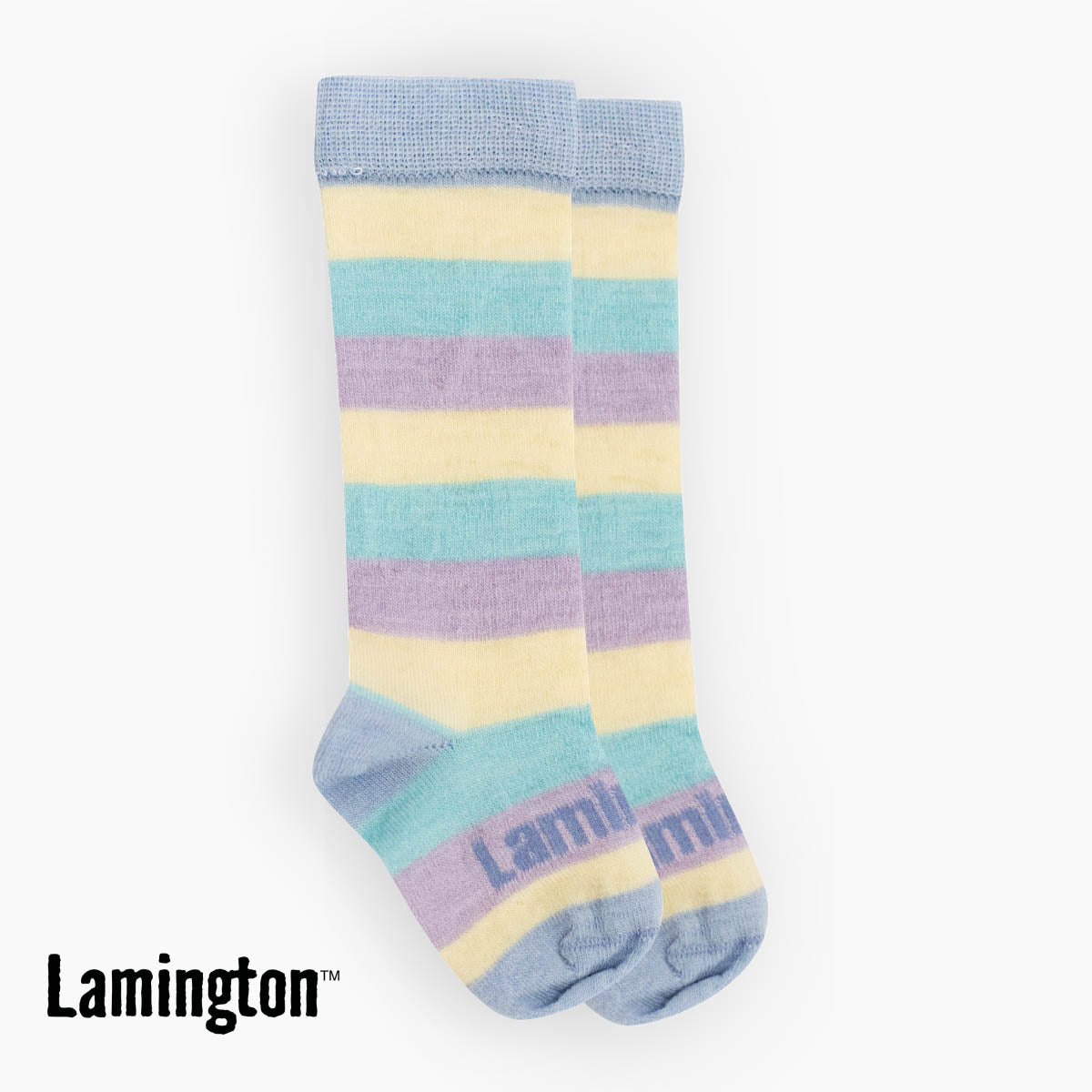 Colourful pastel Stripe Knee High Merino Socks on a white background