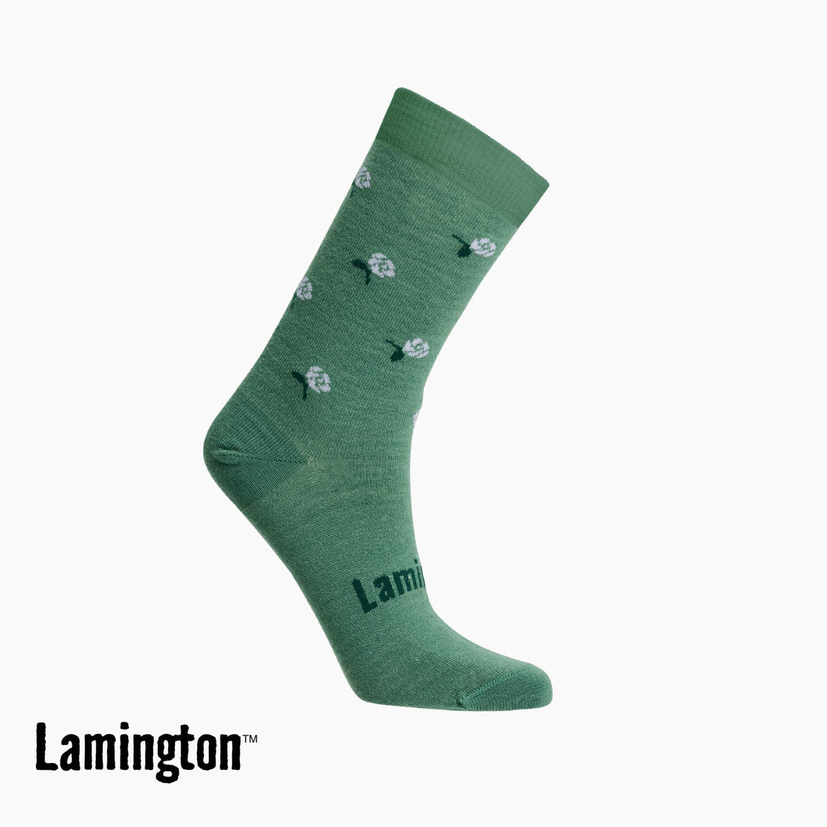 Green Crew spotted socks on a white background