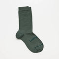 Mens green stripe crew socks on a white background