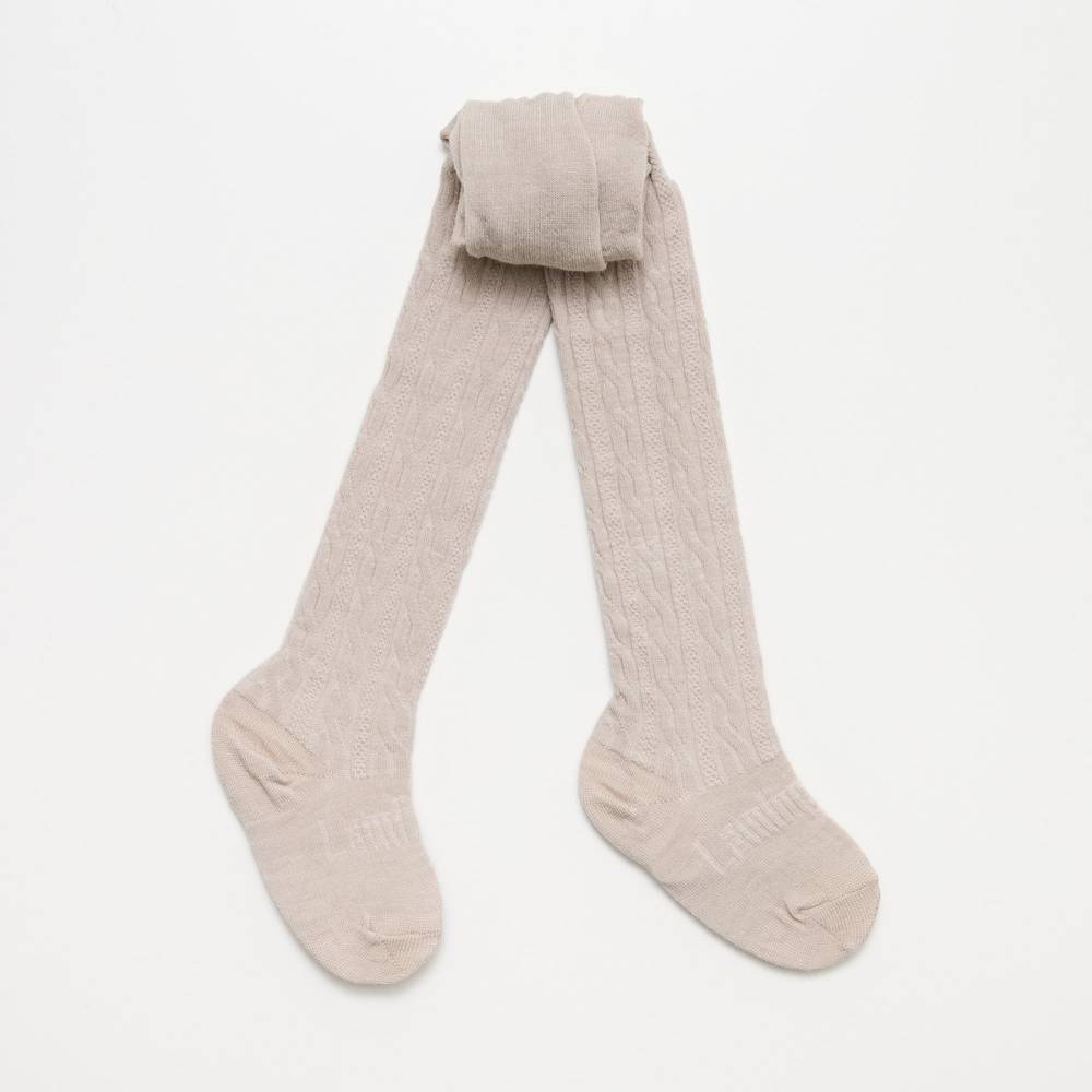 Beige Cable merino Tights on a white background