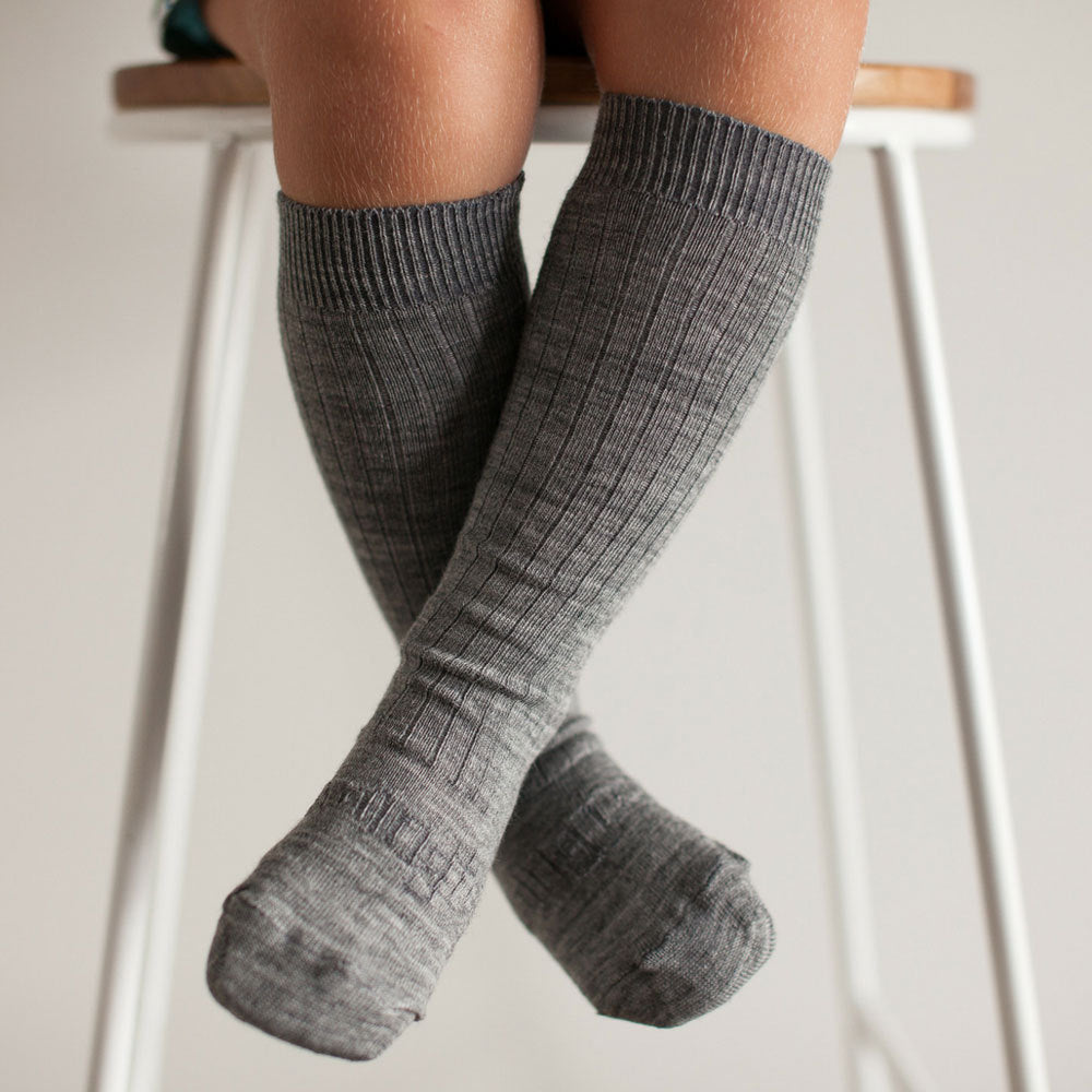 Kids Knee-High Merino Socks - Rib - Grey