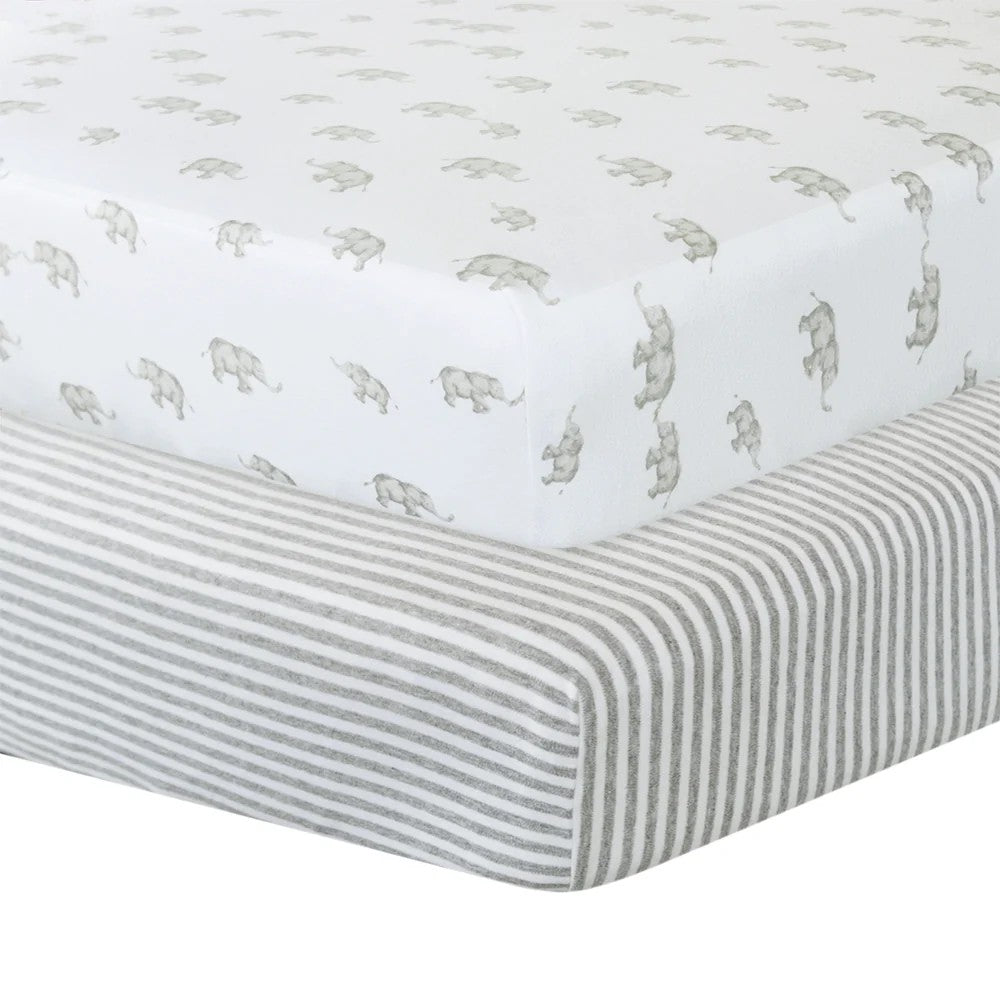 Jersey Fitted Sheet 2pk - Watercolour Elephant