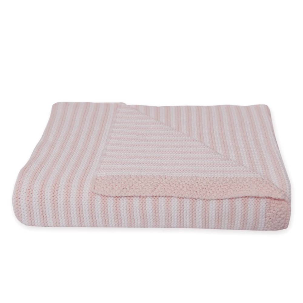Cotton Knit Stripe Blanket - Pink/White Stripe