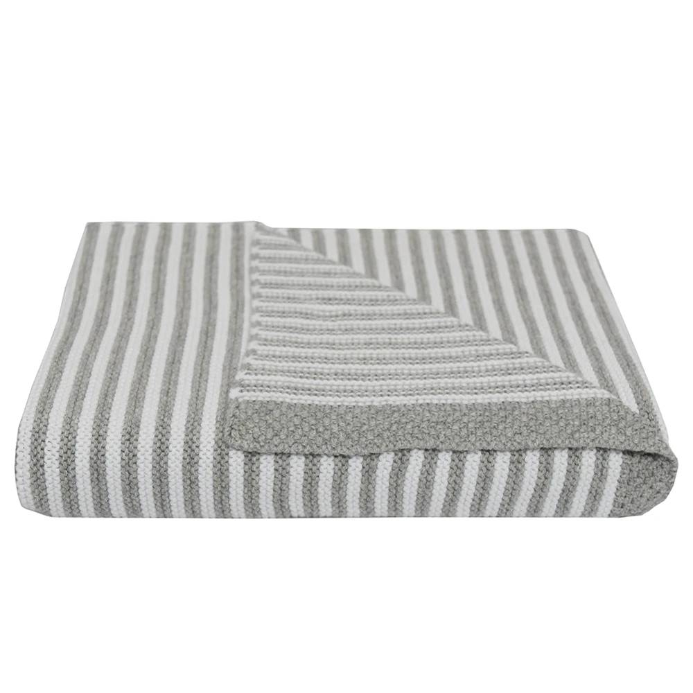 Cotton Knit Stripe Blanket - Grey/White Stripe