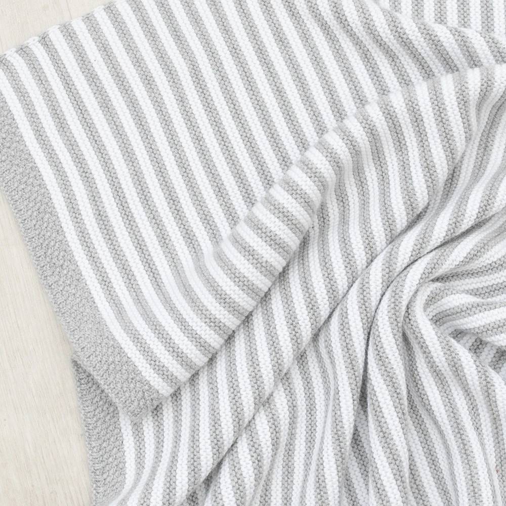 Cotton Knit Stripe Blanket - Grey/White Stripe