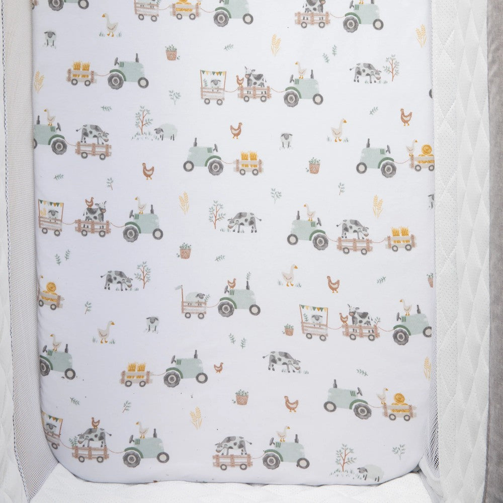 Organic Jersey Fitted Sheet - Tractor Ride