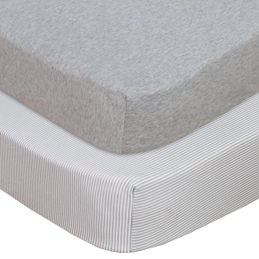 Jersey Fitted Sheet 2pk - Grey/Grey Stripe