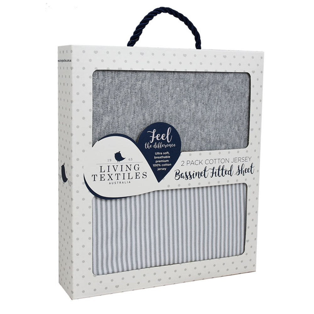 Jersey Fitted Sheet 2pk - Grey Stripe/Melange