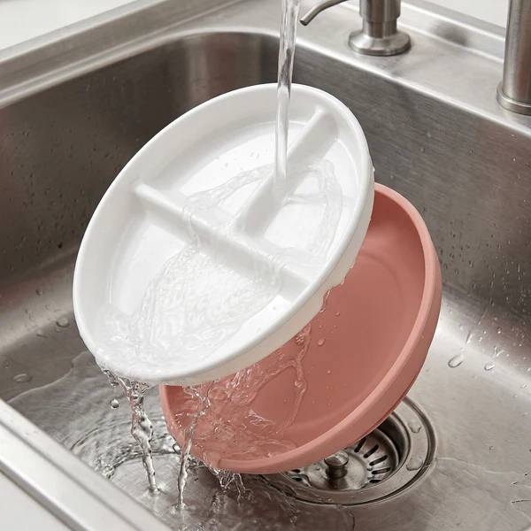 Ceramic Divided Plate with Suction Base - Petal Pink