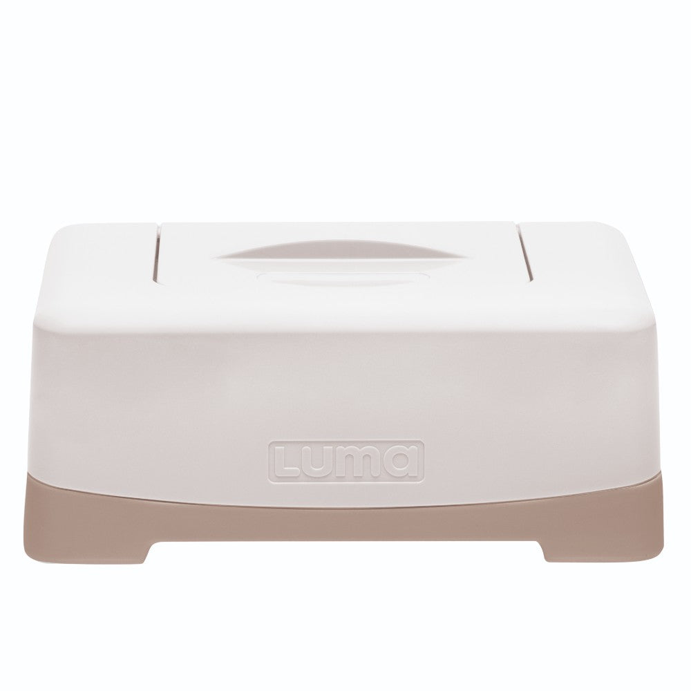 White LUMA Wipes Box on a white background. One-hand opening, keeping baby wipes clean and moist.