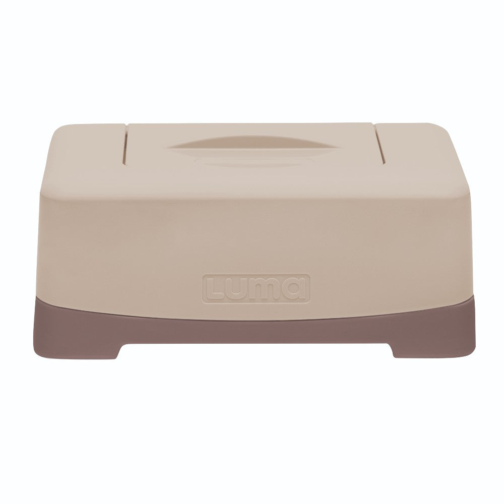 Almond LUMA Wipes Box on a white background. One-hand opening, keeping baby wipes clean and moist.