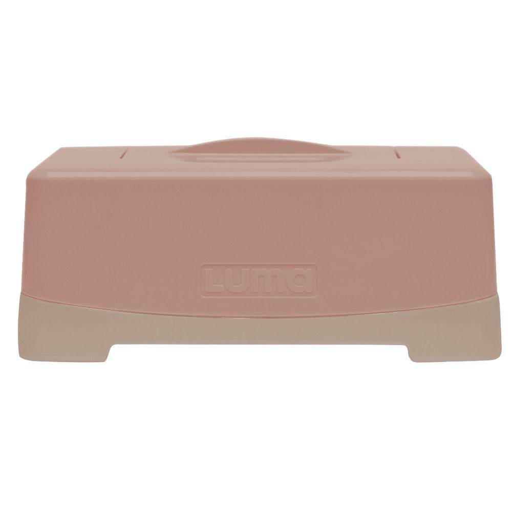 Blush Pink LUMA Wipes Box on a white background. One-hand opening, keeping baby wipes clean and moist.