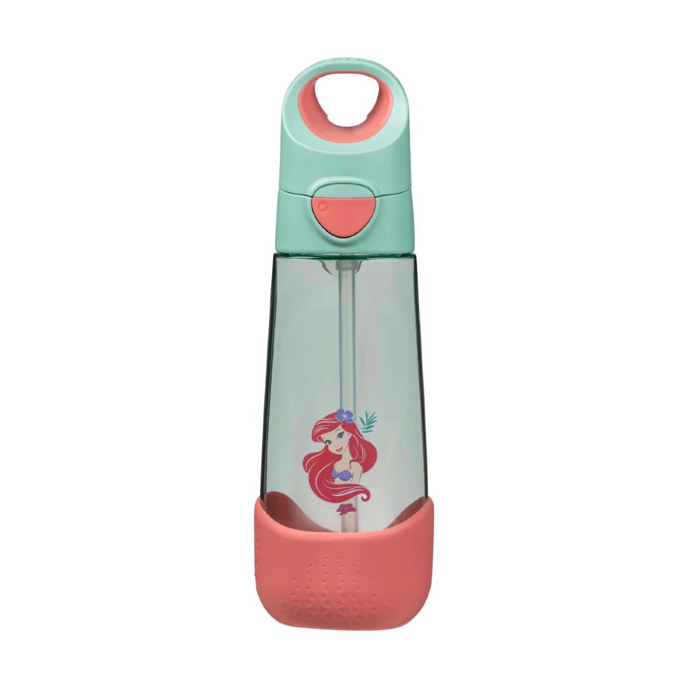 Children's b.box water bottle with pink and green design with Ariel mermaid on a white background