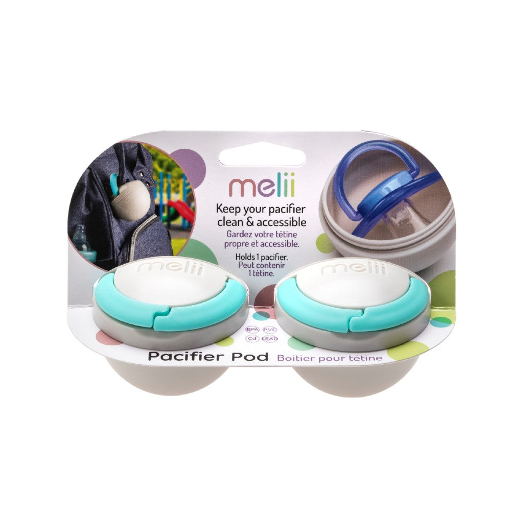 Melii pacifier pod packaging with two pacifier holders on a white background