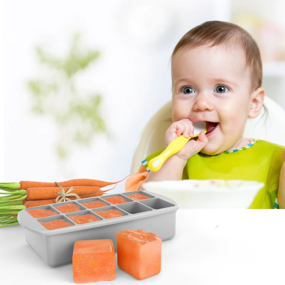 Silicone Baby Food Freezer Tray with Lid - Grey