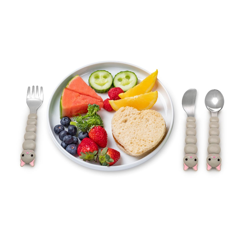 Utensil Set Cat & Bulldog 6pc - Purple + Grey