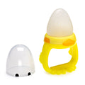 Yellow baby feeder with a white cap on a white background