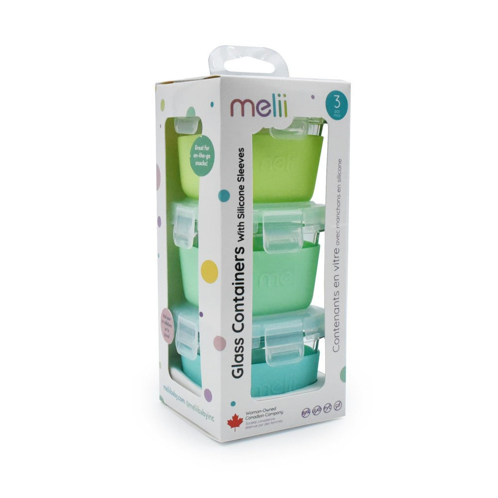 Melii Glass Containers, Stacked Shot in packaging