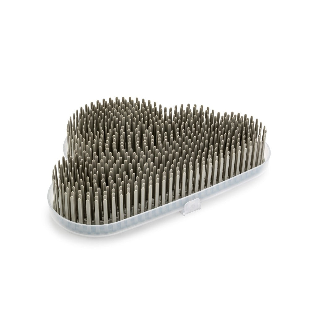 Bbay bottle draining rack in shape of grey cloud with metal bristles on a white background