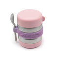 Insulated food jar for children with a lid and spoon on a white background