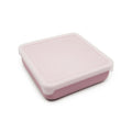 Pink and white rectangular silicone sandwich container on a white background