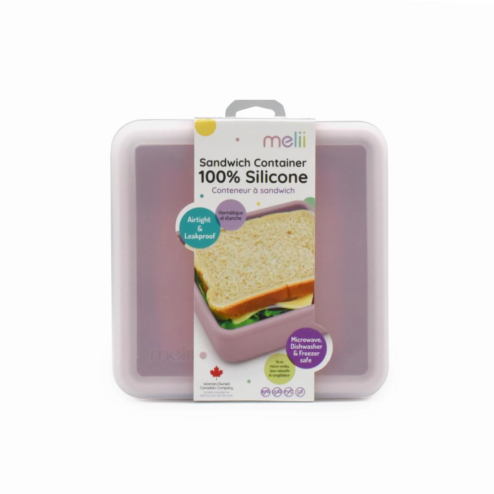 Silicone sandwich container packaging with a visible brand logo on a white background