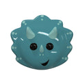 Blue dinosaur-shaped snack pot with a smiling face on a white background