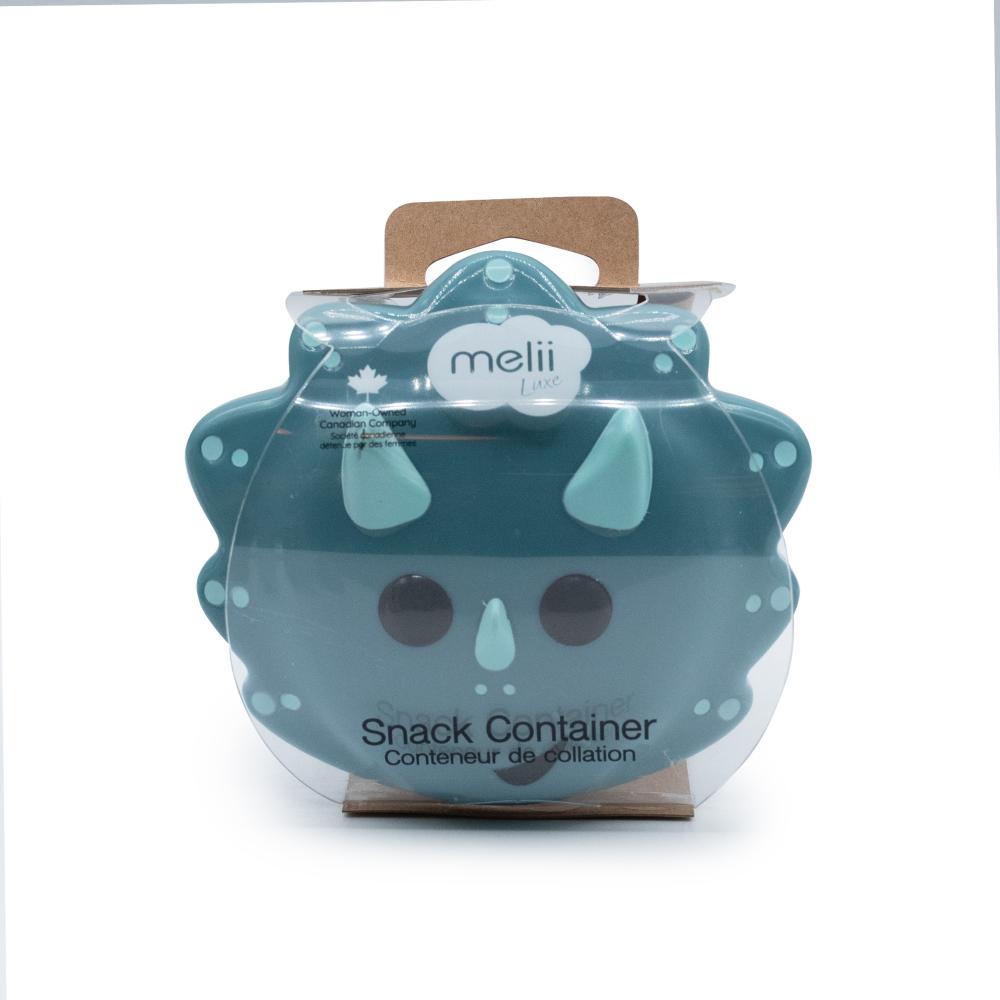 Teal melii snack container with a cartoonish design on a white background