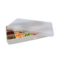 Extra large 24 compartment Rectangular snack container with compartments filled with various snacks on a white background