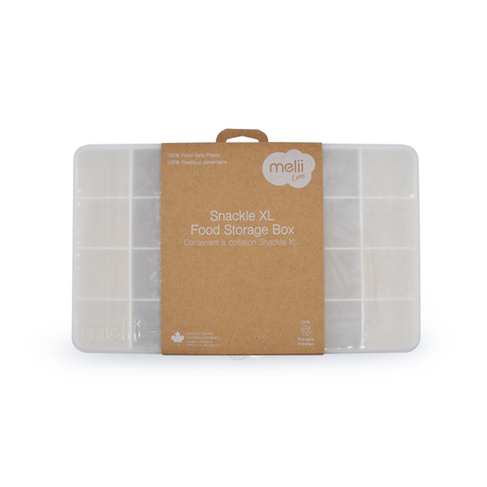 Snackable XL Food Storage Box packaging with 'meli' branding on a white background