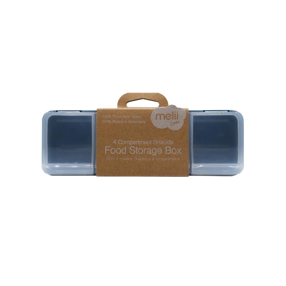 4-compartment Melii Snackle snackable food storage box with brown packaging on a white background