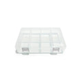 clear snack box with 8 compartments on a white background