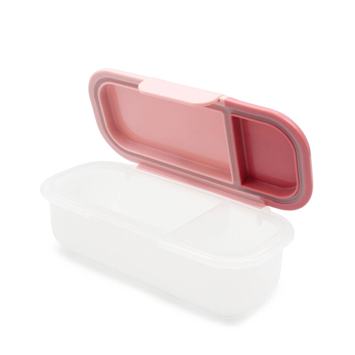 Dip Container - Blush/Berry with an open lid on a white background. 
