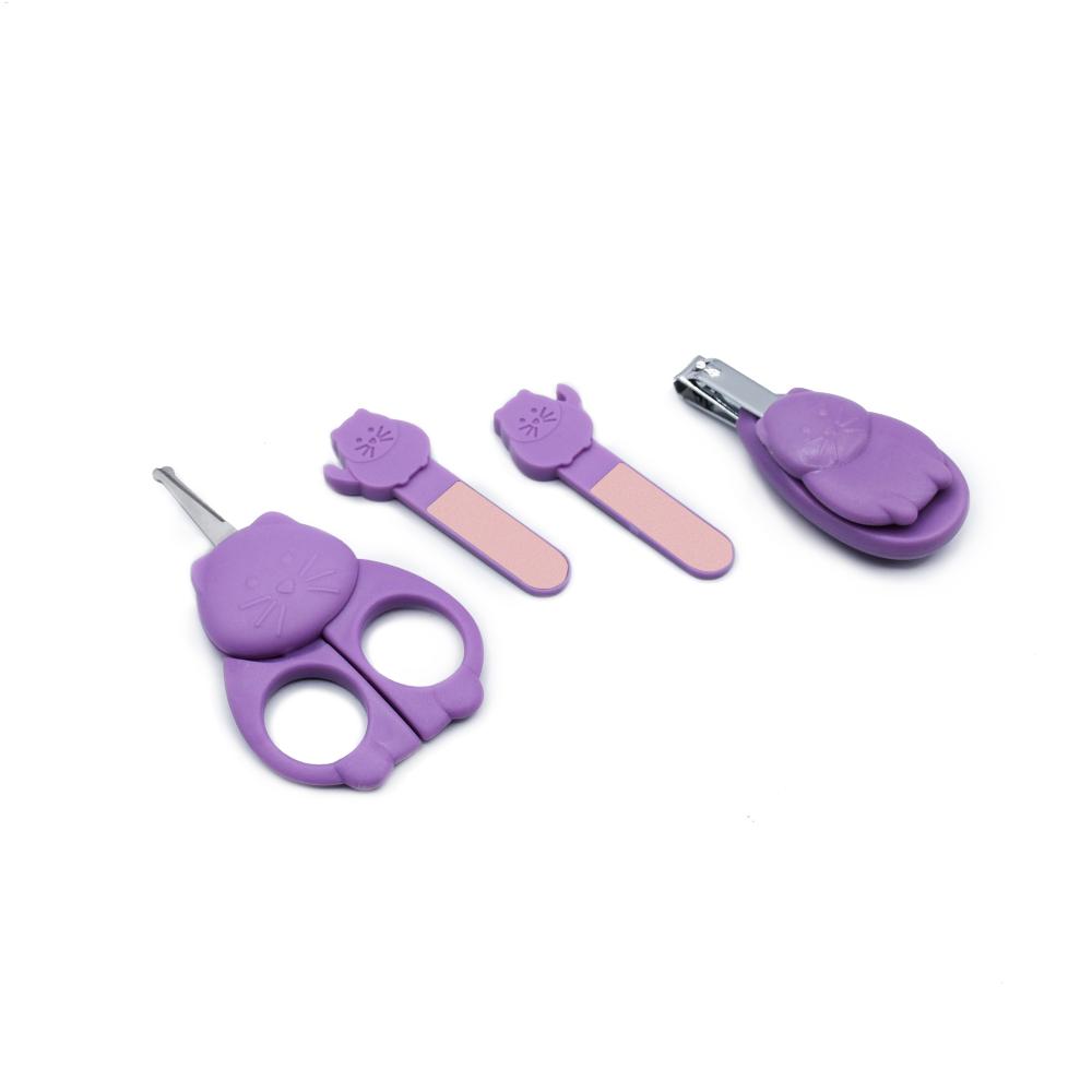 Purple baby grooming tool set on a white background