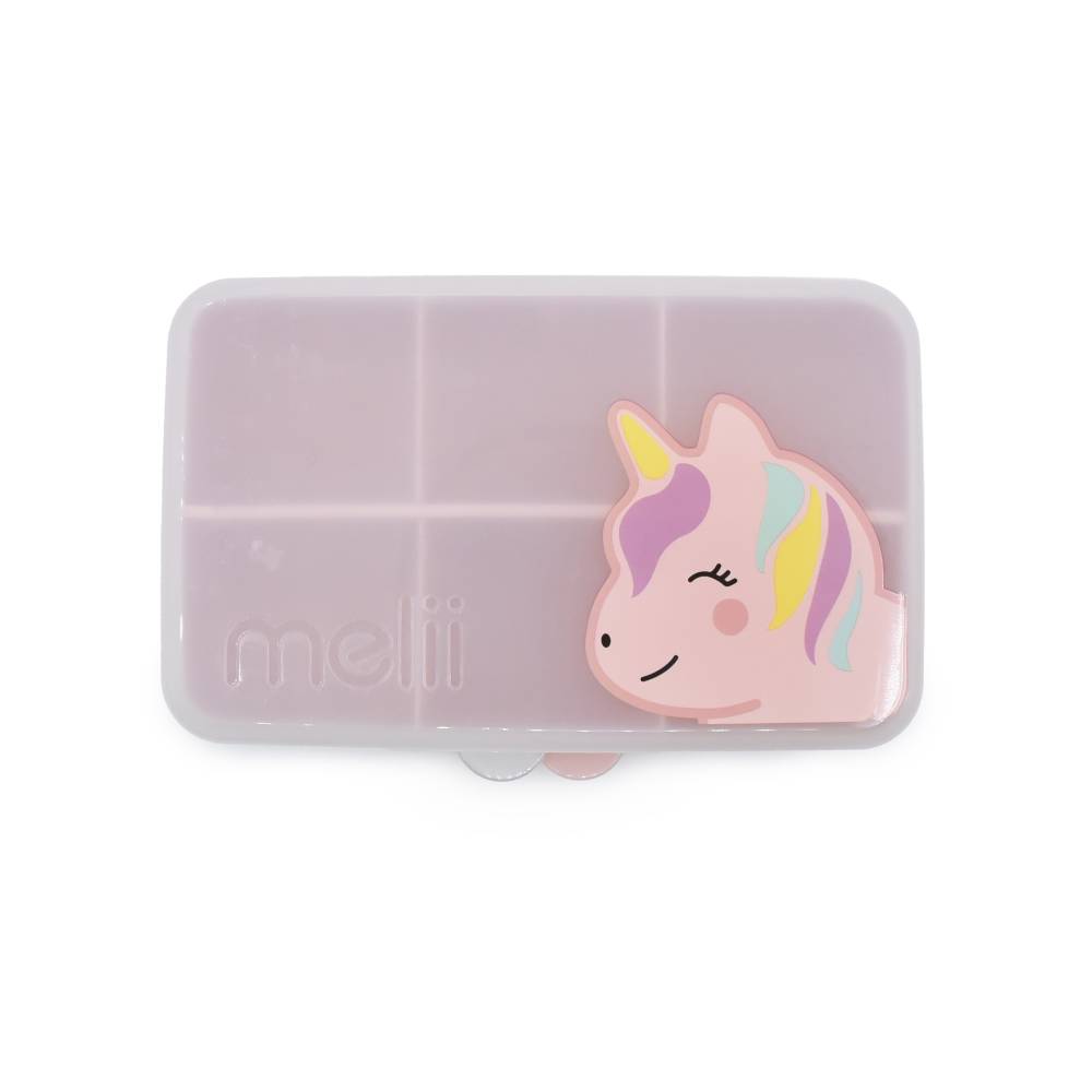 Mellii mini snack box with unicorn design on a white background
