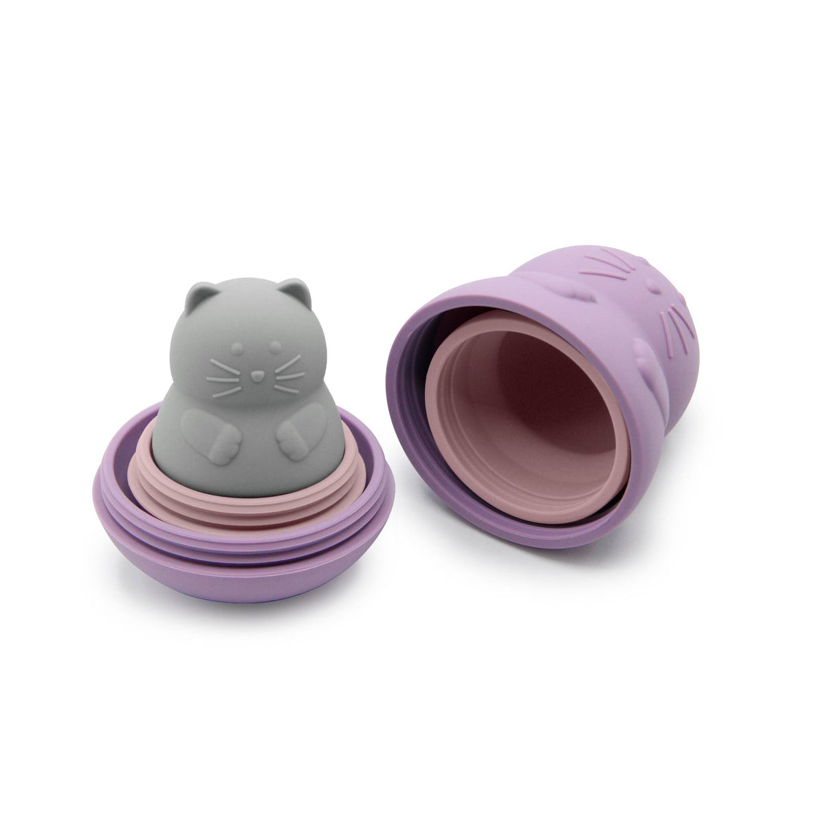 Silicone Nesting Bath Toy 3pc - Cat on a white background.