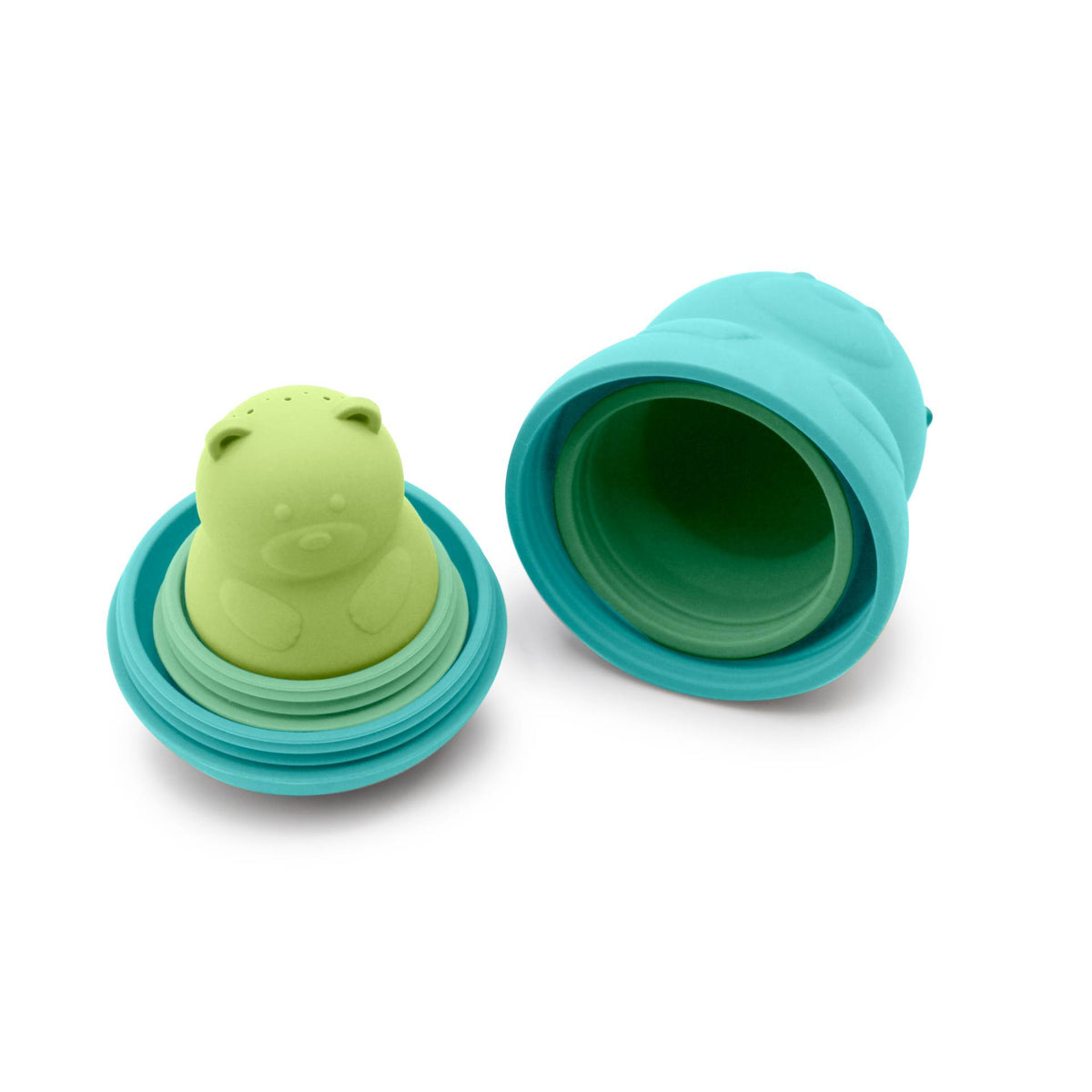 Silicone Nesting Bath Toy 3pc - Bear on a white background. 