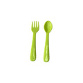 Green fork and spoon set on a white background