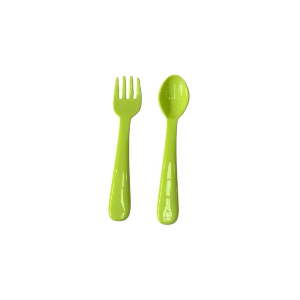 Green fork and spoon set on a white background