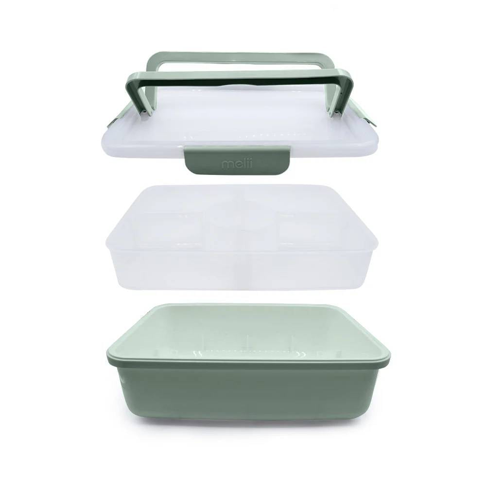 Snackle Platter Box - Sage, separated out to show the different components of the platter box. 