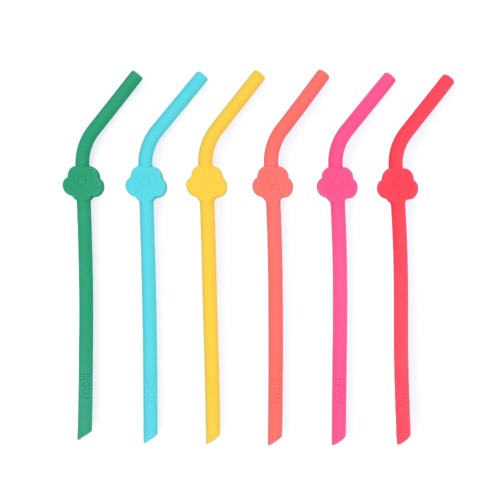 Set of colorful silicone straws on a white background