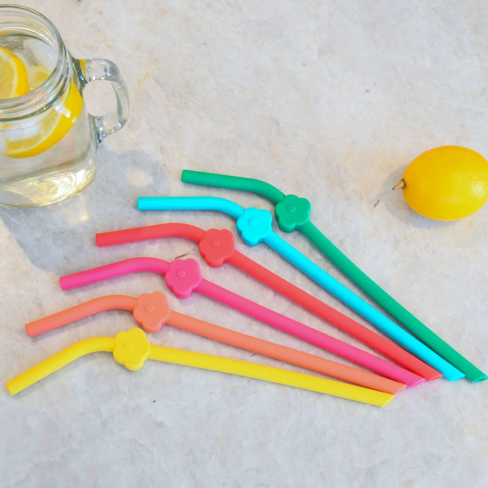 Silicone Straws 6pk - Flowers