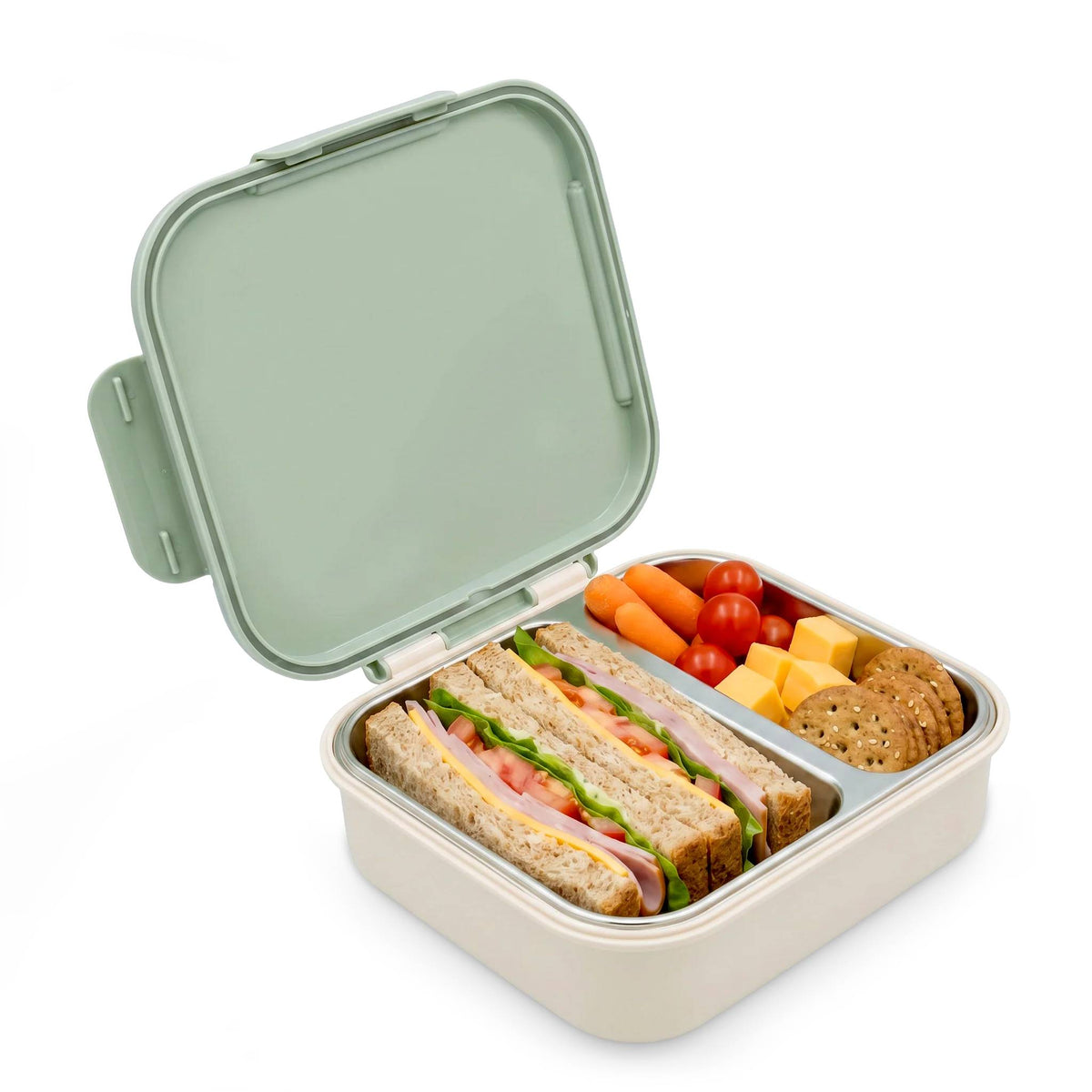 Stainless Steel Bento Box with Ice Pack - Ivory/Sage